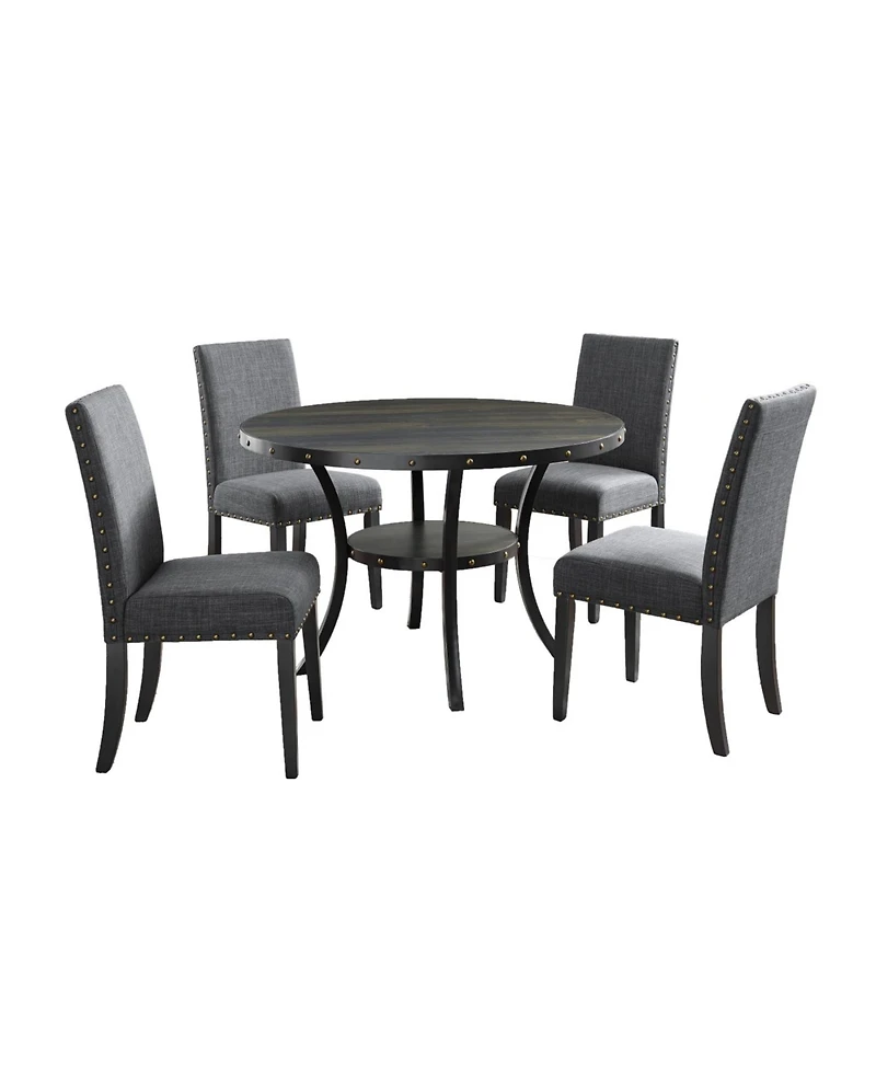 Streamdale Furniture Streamdale Espresso Wood Dining Set with Gray Fabric Nailhead Chairs