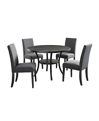 Streamdale Furniture Streamdale Espresso Wood Dining Set with Gray Fabric Nailhead Chairs