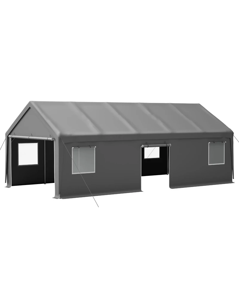 Streamdale Furniture Streamdale 13x26 Ft Heavy Duty Carport Canopy w/ Roll-Up Doors, Removable Walls & Windows