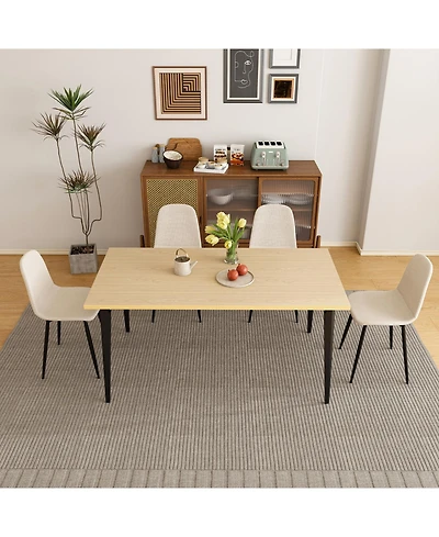 Streamdale Furniture Streamdale 63" Farmhouse Industrial Dining Table Set w/ 4 Beige Chairs, Iron Legs