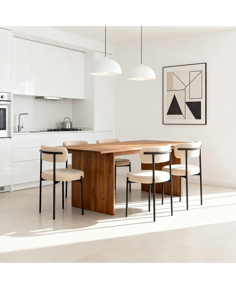 Streamdale Furniture Streamdale Medieval modern dining chair set, 4 pcs, round seat, black metal legs, beige