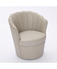 Streamdale Furniture Cream Petal Swivel Chair - 360 Spin, Genuine Leather Wing-Back Desk Chair