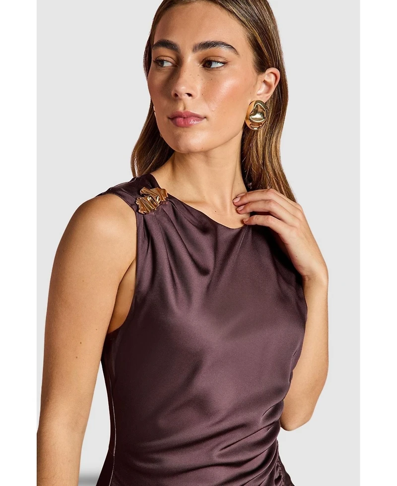 Coast Women's Ruched Print Satin Midi Dress