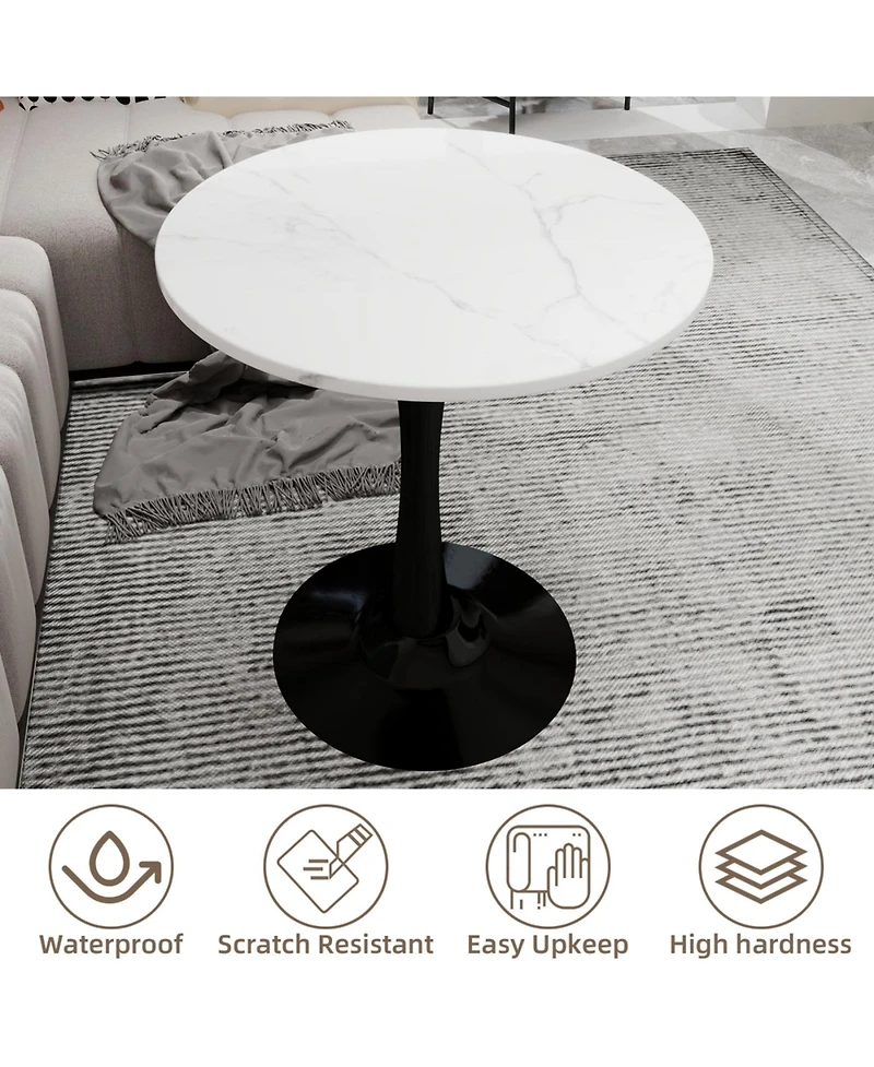 Streamdale 27.6" Black Mid-Century Modern Dining Table with White Marble Top