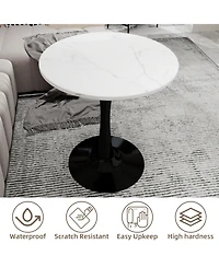 Streamdale 27.6" Black Mid-Century Modern Dining Table with White Marble Top