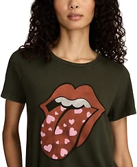 Lucky Brand Women's Rolling Stones Heart Lip Crewneck T-Shirt