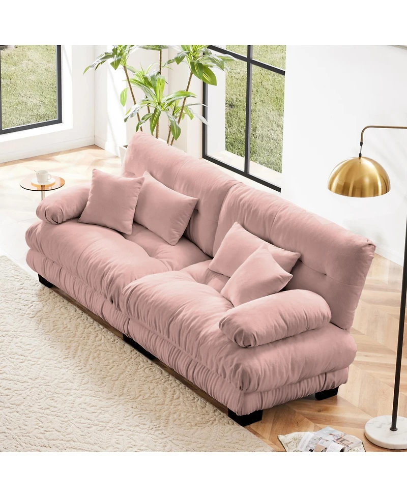 Streamdale Furniture Cloud Couch 2 Seater Sofa, Chenille Pink with 4 Pillows