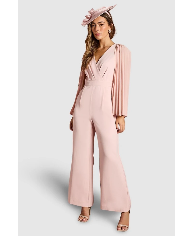Coast Women's V Neck Pleated Long Sleeve Jumpsuit