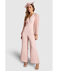 Coast Women's V Neck Pleated Long Sleeve Jumpsuit