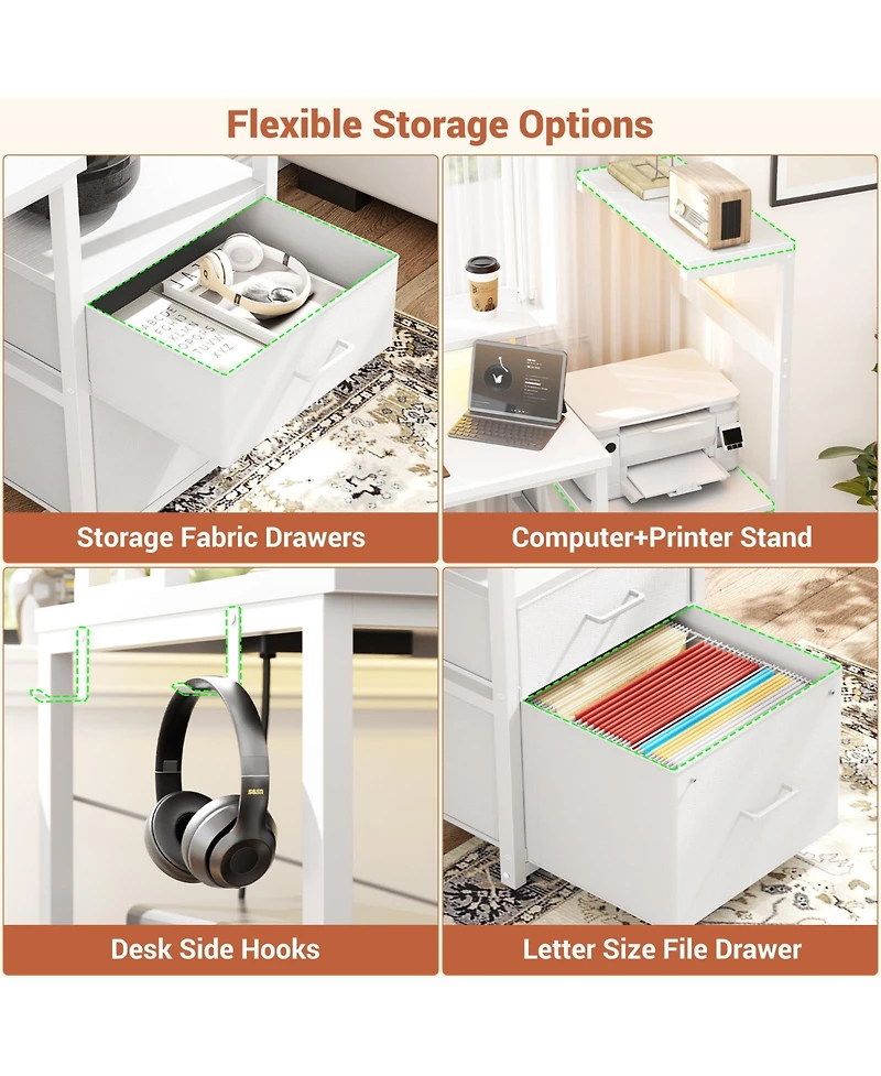 Aheaplus Gaming Desk with Outlets and Led Light, 59'' Reversible Computer File Drawers & Monitor Stand