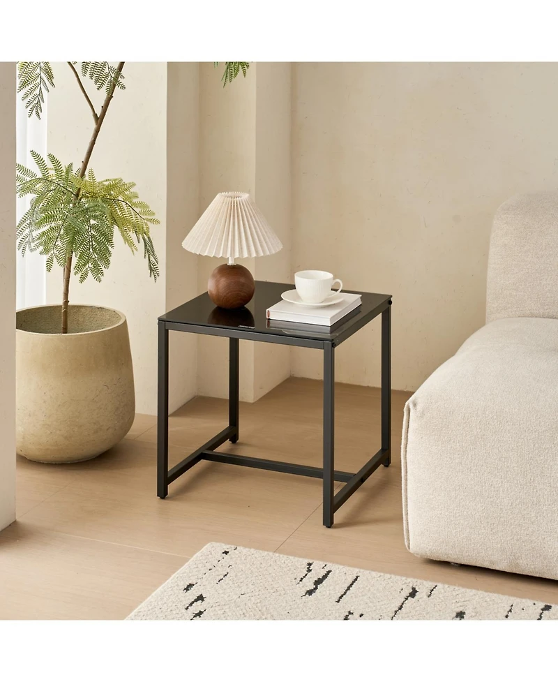 Streamdale Black Glass Night Stand, Mdf Side Table, Small Tea Table