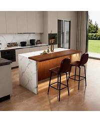 Streamdale Furniture Modern Kitchen Island Set with 2 Bar Stools - White Marble Look, Led Lighting & Grill Design