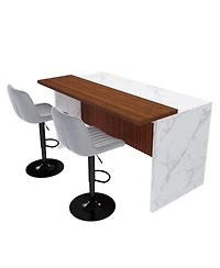 Streamdale Furniture Black Marble Kitchen Island with Led Lighting & Grille Details