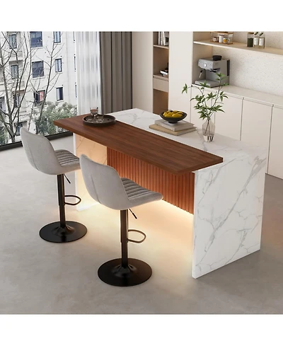 Streamdale Furniture Black Marble Kitchen Island with Led Lighting & Grille Details