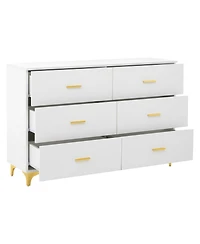Streamdale Furniture Six drawers, golden straight aluminum handle, golden triangle legs, white locker