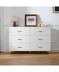 Streamdale Furniture Six drawers, golden straight aluminum handle, golden triangle legs, white locker