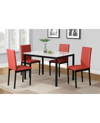 Streamdale Furniture 5-Piece Metal Dinette Set with Laminated Off-white Faux Marble Top, 4 Red Chairs