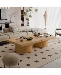 Streamdale Furniture Streamdale 34.6" Square Coffee Table, Modern Wood Veneer Top with Parquet Pattern & Cylindrical Base