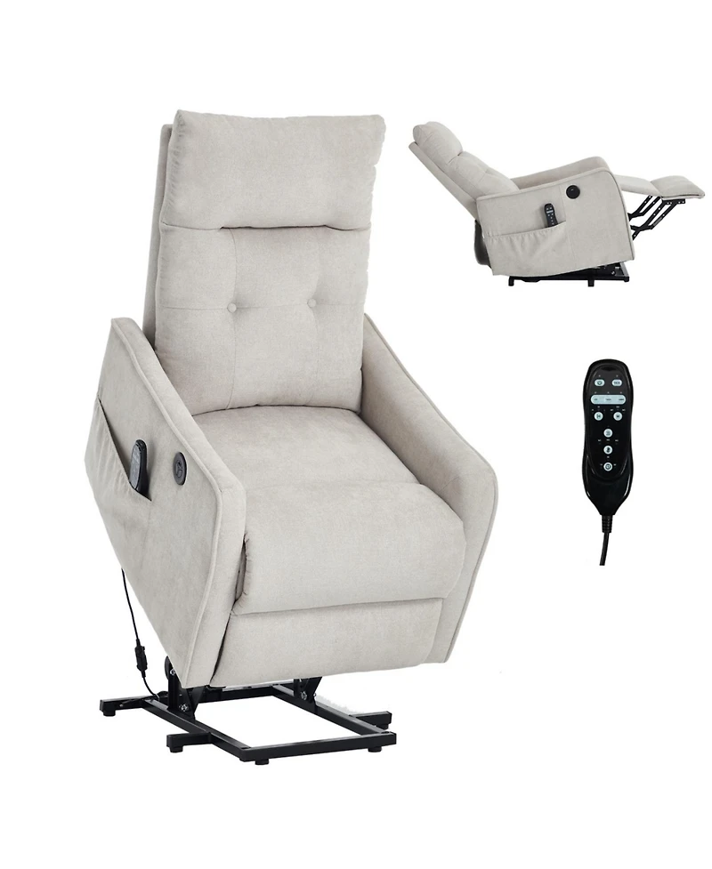 Streamdale Furniture Beige Chenille Power Lift Recliner Chair with Massage & Heat for Elderly