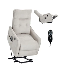 Streamdale Furniture Beige Chenille Power Lift Recliner Chair with Massage & Heat for Elderly
