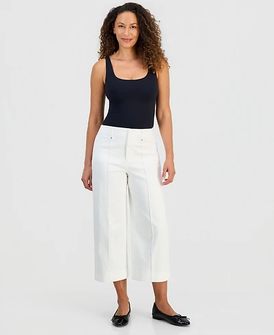 Jones New York Petite High-Rise Cropped Wide-Leg Pintucked Pants