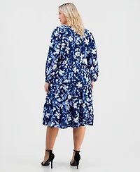 Style & Co Plus Printed V-Neck Waist-Trim Dress, Macy's Exclusive