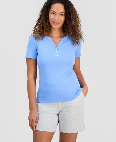 Style & Co Petite Cotton Henley Short-Sleeve T-Shirt, Exclusively at Macy's