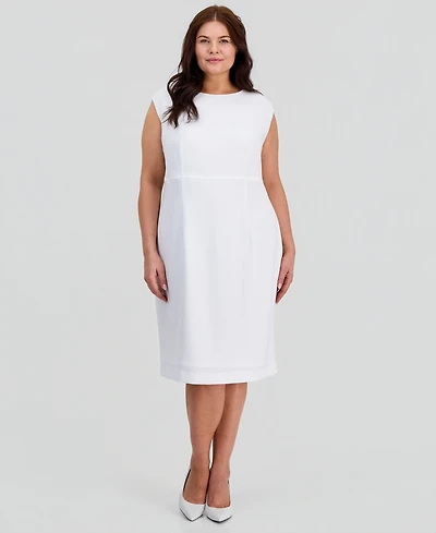 Kasper Plus Stretch-Crepe Cap-Sleeve Sheath Dress