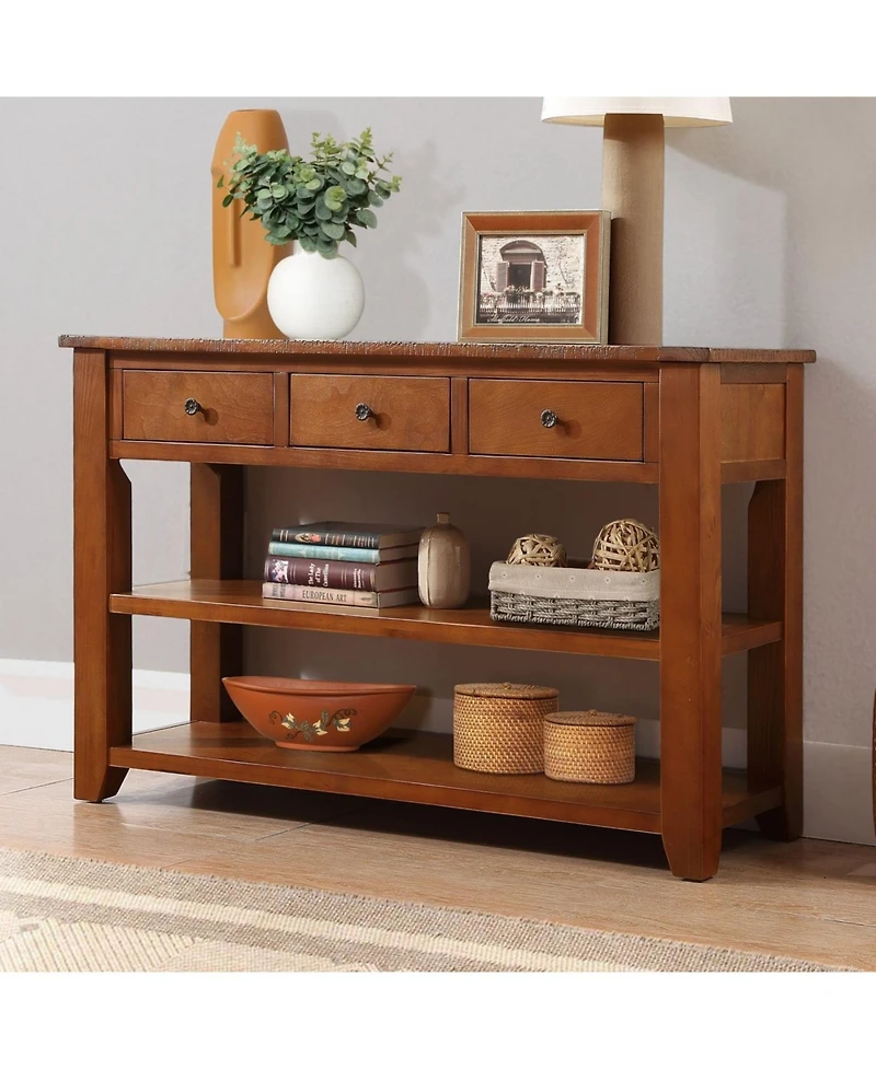Streamdale Furniture 48" Solid Pine Wood Console Table with 3 Drawers & 2 Shelves (Brown)