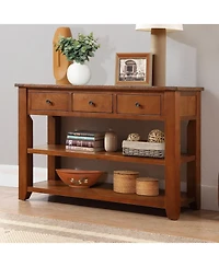 Streamdale Furniture 48" Solid Pine Wood Console Table with 3 Drawers & 2 Shelves (Brown)