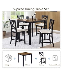 Streamdale Furniture 5-Piece Counter Height Dining Table Set with 4 Chairs, Black & Oak