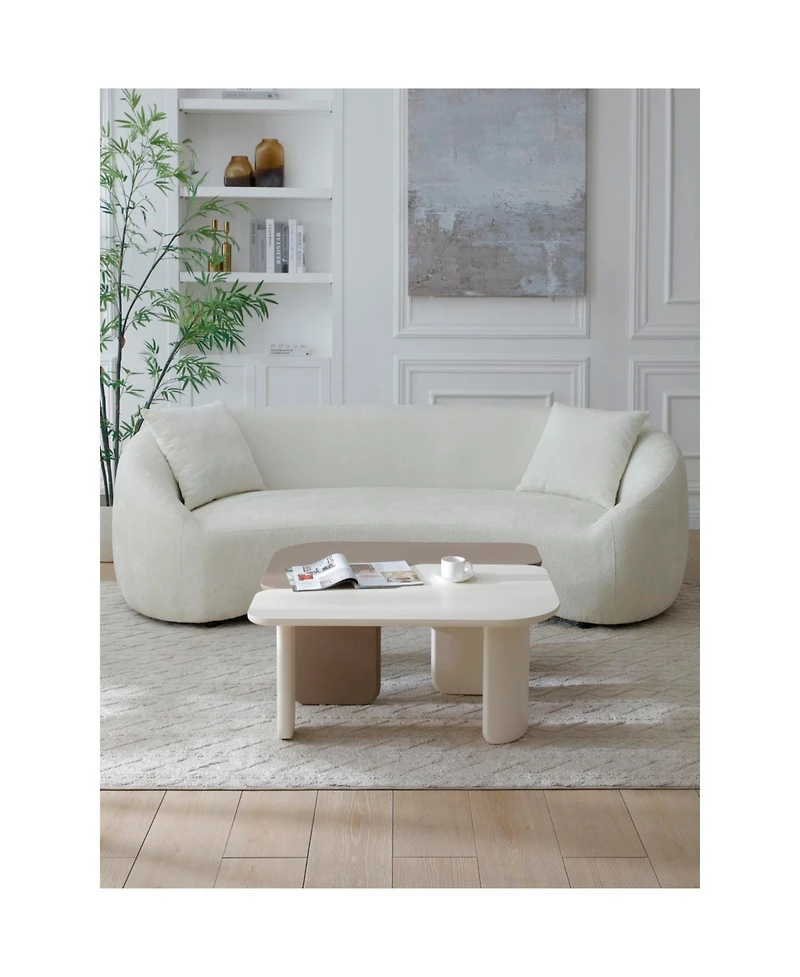 Streamdale Furniture 2 Pcs Modern Modular Coffee Table Set, Farmhouse Tables w/ Multi-layer Paint, Khaki+White