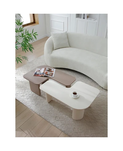 Streamdale Furniture 2 Pcs Modern Modular Coffee Table Set, Farmhouse Tables w/ Multi-layer Paint, Khaki+White