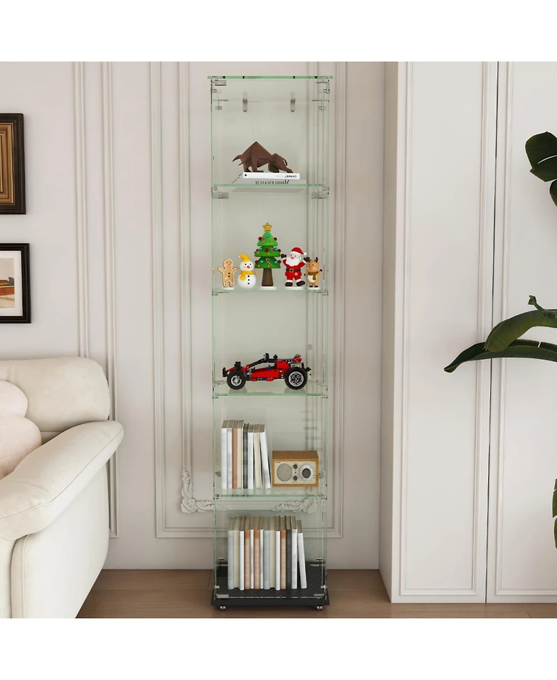 Streamdale Furniture Premium 5-Tier Glass Display Case with 5 Led Modes, Single Door Bookshelf