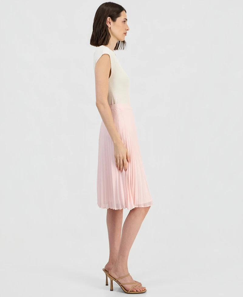 Tahari Asl Women's Solid-Color Pleated Chiffon Midi Skirt