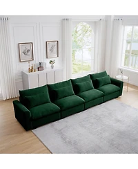 Streamdale Furniture 4 Seater Green Corduroy Sofa with 4 Waist Pillows