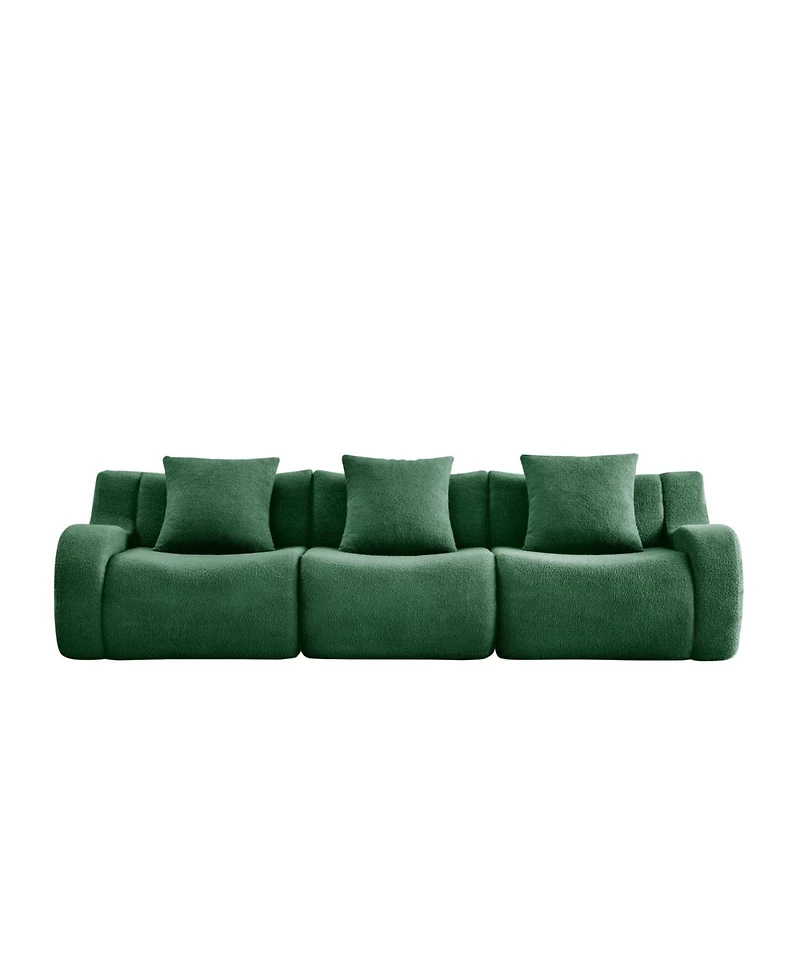 Streamdale Furniture Boneless Sofa, 3 Seat Teddy Fabric, Anti-Slip, Curved Armrests