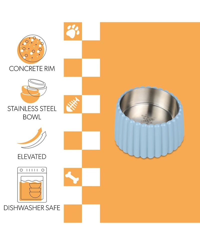 The Licker Store Ripple Ridge Small/Medium Slanted Concrete and Stainless Steel Bowl 16oz (2 Cups) Pet Feeder