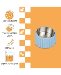 The Licker Store Ripple Ridge Small/Medium Slanted Concrete and Stainless Steel Bowl 16oz (2 Cups) Pet Feeder