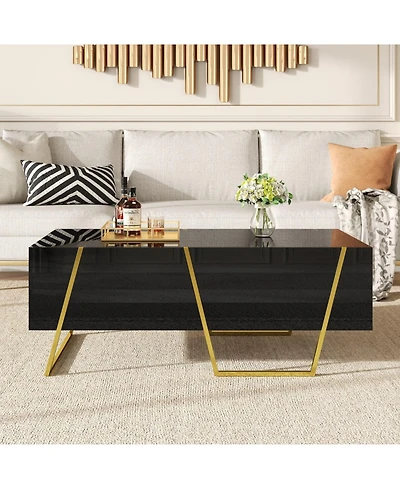 Streamdale Furniture Modern High Gloss Coffee Table with Storage &Base