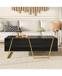 Streamdale Furniture Modern High Gloss Coffee Table with Storage &Base