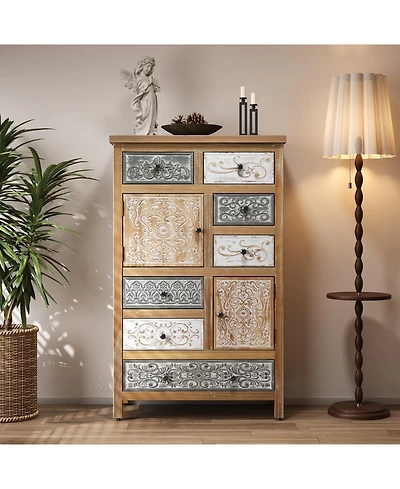 Streamdale Furniture Vintage Tall Wooden Accent Cabinet with 6 Drawers & 2 Doors