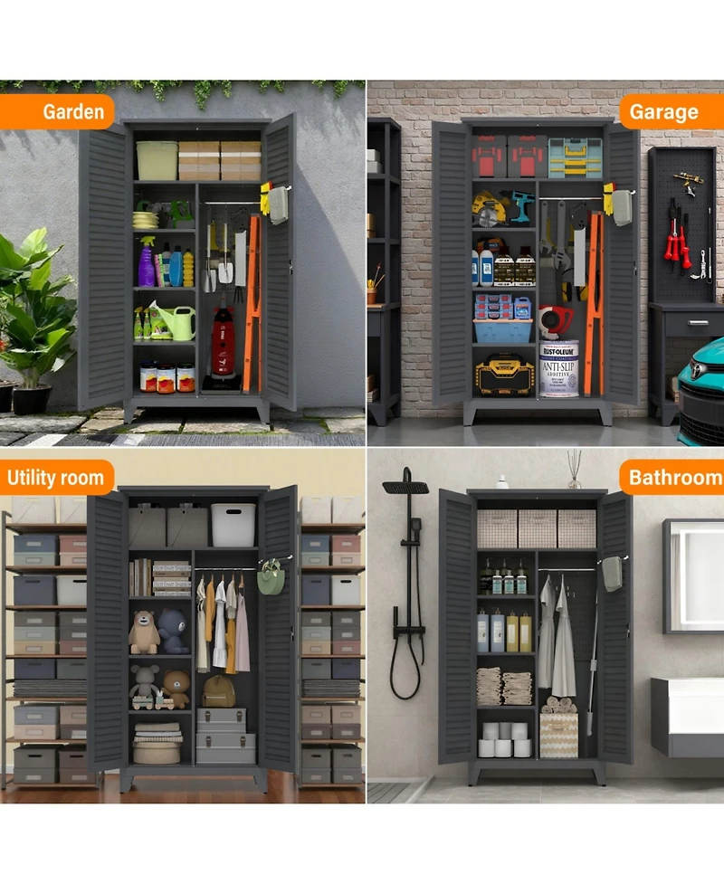 Streamdale Furniture 73" Tall Metal Tool Storage Cabinet with Ample Storage for Garage, Warehouse, Garden, Office, Bath