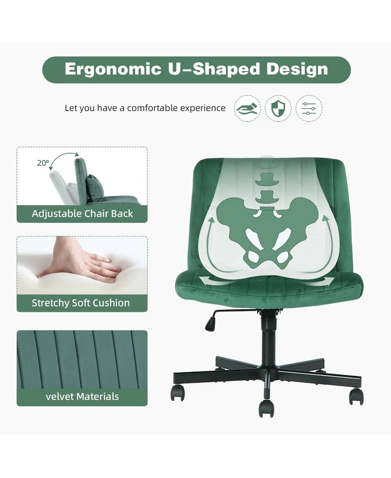 Streamdale Furniture Velvet Criss Cross Armless Office Chair with Wheels