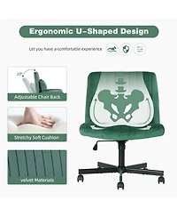 Streamdale Furniture Velvet Criss Cross Armless Office Chair with Wheels