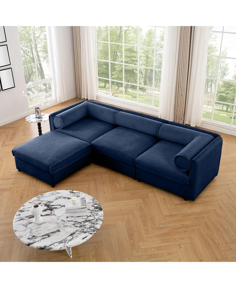 Streamdale Furniture Elegant Blue Chenille L-Shaped Sofa with Storage and Ottoman
