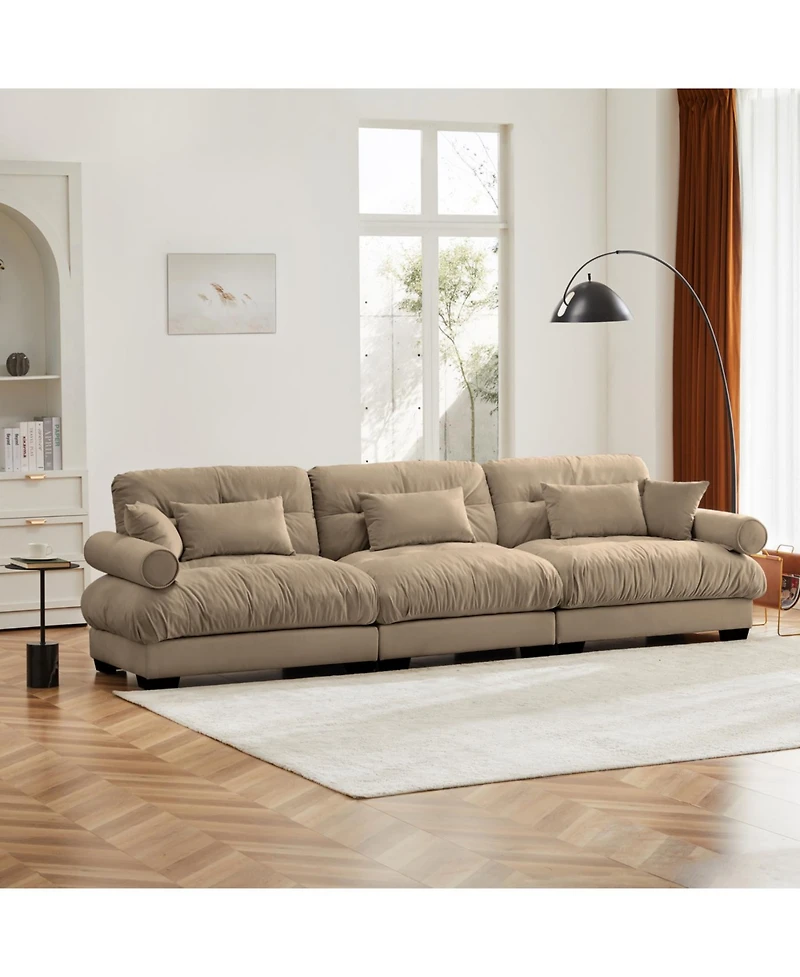 Streamdale Furniture Extra Large 3 Seat Modern Velvet Sofa - Camel