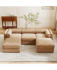 Streamdale Furniture Elegant Camel Chenille U-Shaped Sofa with Storage and Ottoman