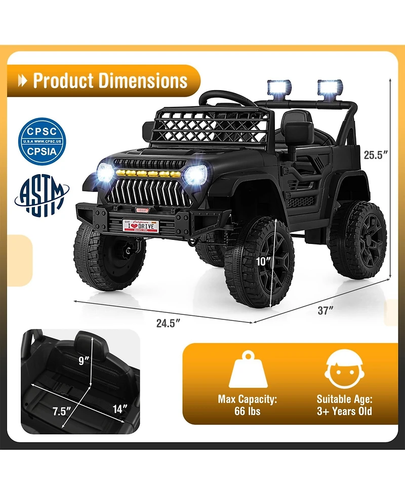 Sugift 12V Kids Ride on Truck Car with Parental Remote and Music Player-Black