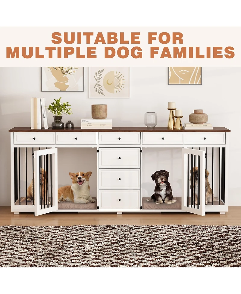 Homsee Large Dog Crate With 8 Drawers, Indoor Large Furniture Style Dog House Cage